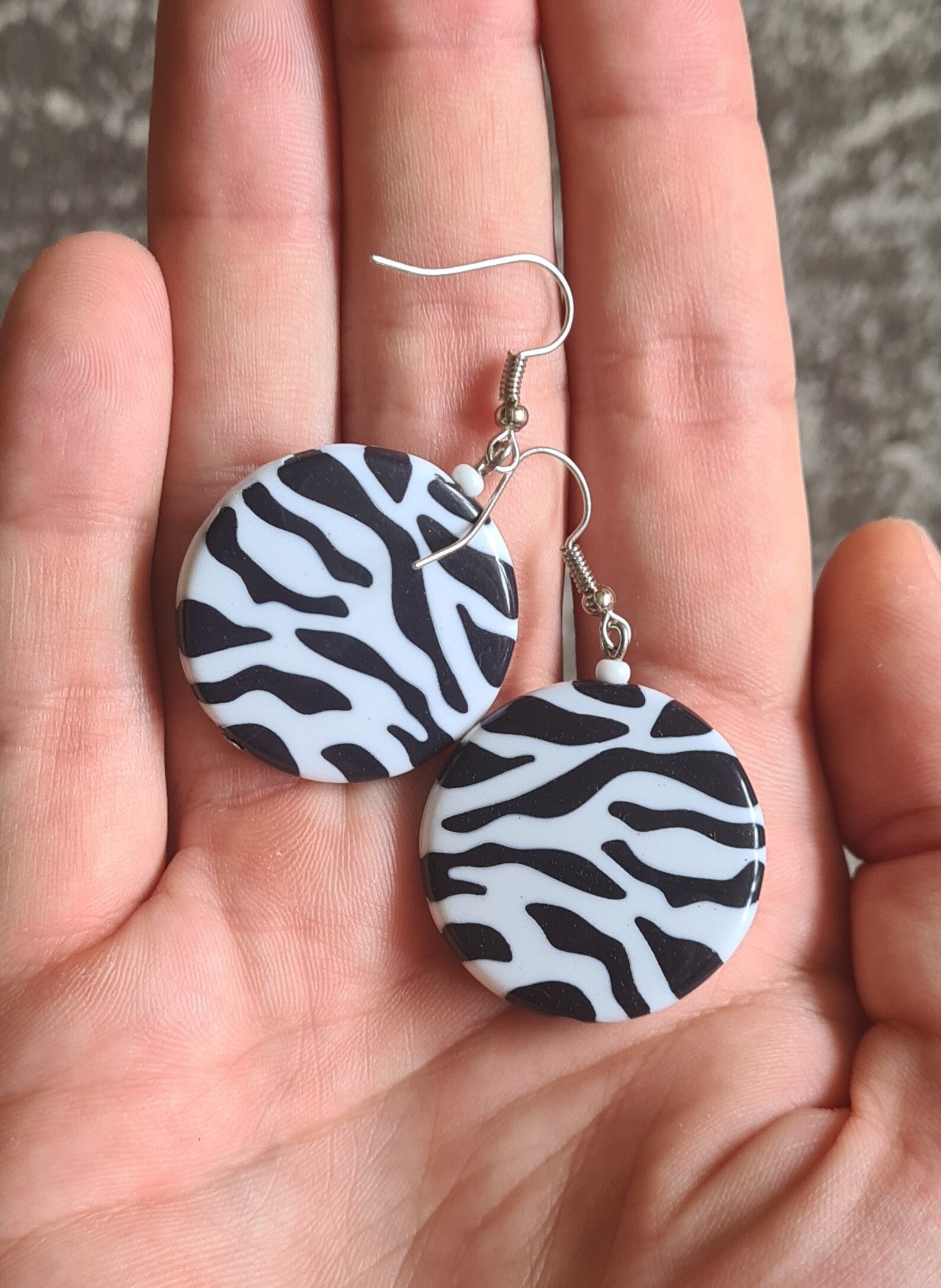 Round Zebra Earrings Elegant Animal Earrings Black and White Etsy UK