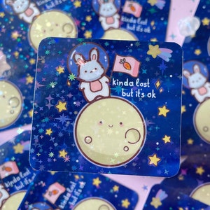 Hasen Astronaut Mond Sticker Stern Bunny Aufkleber Kawaii Art Sternschnuppe Sticker Quadratischer Aufkleber Small Gifts