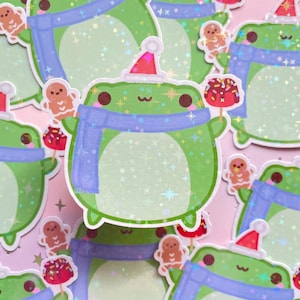 Frosch Christmas Sticker Kawaii  | Gingerbread Candy Apple | Süßer Froggy Xmas Vinyl Sticker | Kleine Geschenke | Holografische Sticker
