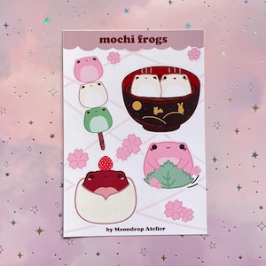 Mochi Frog Sticker Japanese Froggy Aufkleber Kawaii Dango Stickersheet Sakura Sticker Small Gifts