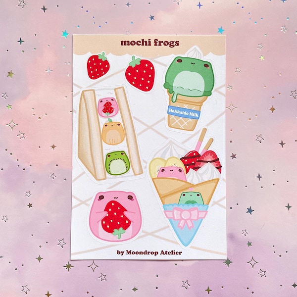 Mochi Strawberry Frog Sticker Japanese Dessert Aufkleber Kawaii Food Crepe Ice Cream Stickersheet Asiatisches Essen Sticker