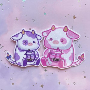 Kuh Sticker Kawaii Boba Tea Bubble Tea Sticker Boba Cow Meme Sticker Japanese Vinyl Stickers Small Gift