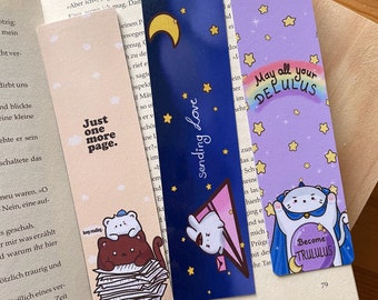 Cat Bookmark Moon Rabbit Double-Sided Printed Laminated Kawaii Bookmarks Book Lovers Cute Bookmarks Delulu Small Gifts