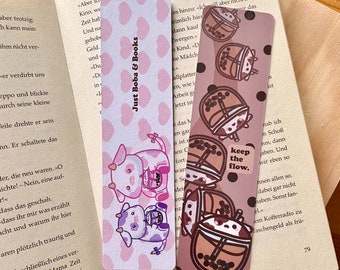Bubble Tea Cows Bookmarks Double-Sided Laminated Kawaii Bookmarks Double Printed Book Lovers Cute Bookmarks Bookworm