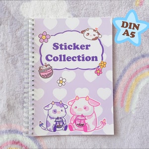Livre d'autocollants réutilisables | Autocollant Kawaii Bubble Tea Cow à collectionner | 50 pages | Format A5 | Album d'autocollants Kawaii en cadeau