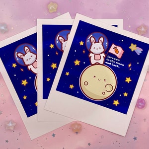 Häschen Mond Karte Häschen Kunstdruck Polaroid Size Bunny Planet Print Love you to the moon and back card Kawaii Art