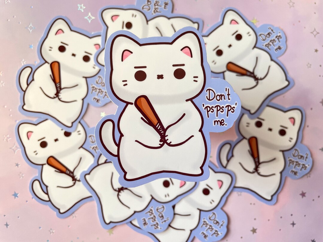 Cat Kawaii Sticker Cute Pspsps Cat Sticker Cat Motif Baseball Vinyl ...