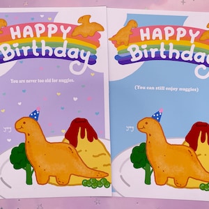 Dino Nugget Birthday Card Dino Birthday Card Pocztówka Karta z podziękowaniami Kawaii Dino Art Print DIN A6