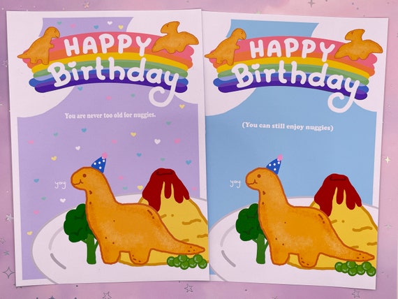 Dino Nugget Geburtstagskarte  Dino Birthday Card  Postkarte Thank You Card  Kawaii Dino Art Print DIN A6