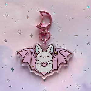 Bat Magical Moon Keychain | Kawaii Transparent Acrylic Keychain | Halloween| Kawaii accessory gift