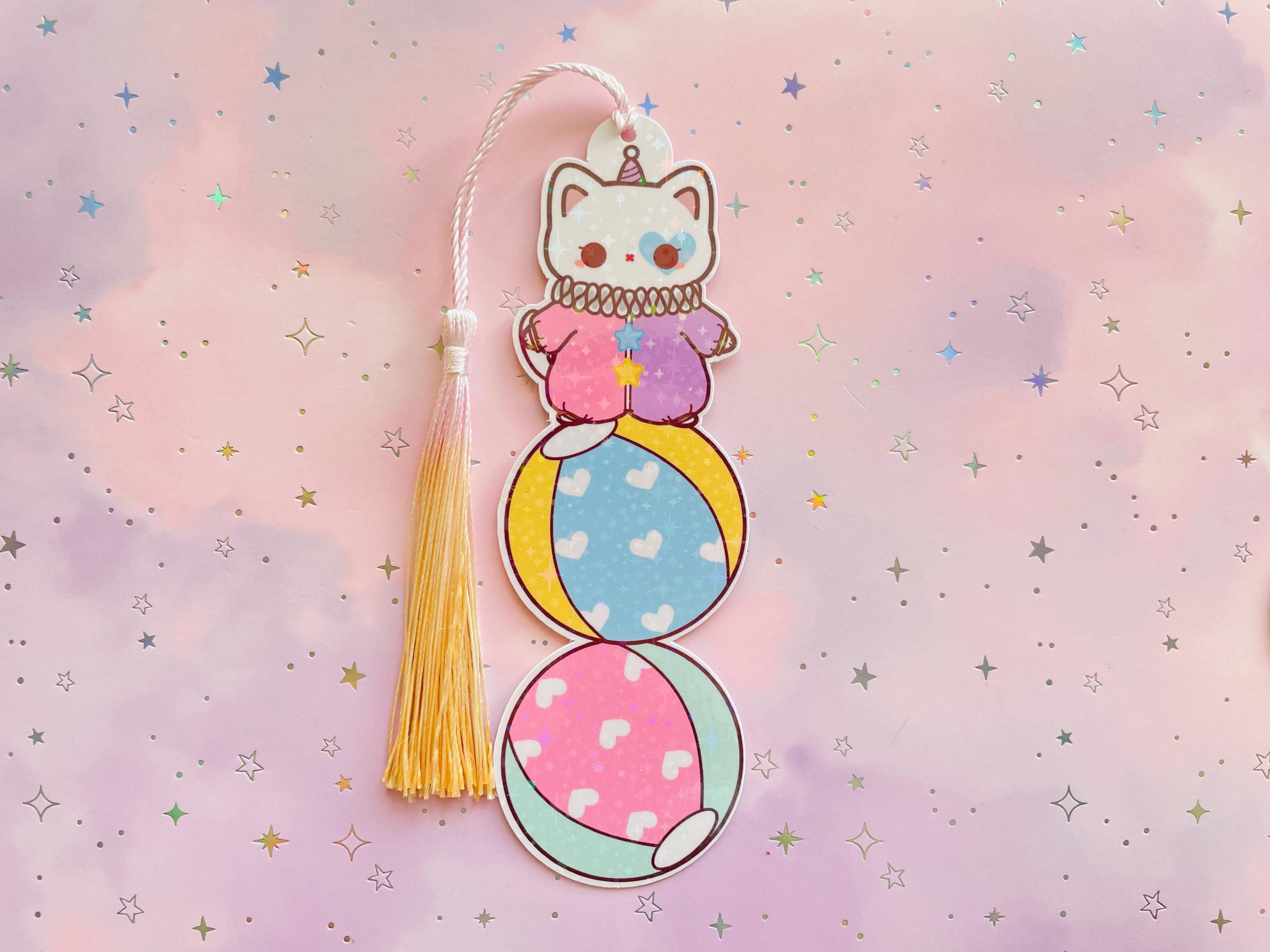 Cat Clown Bookmarks | Single-Sided & Laminated | Kawaii Bookmarks | Holographic Bookmarks | Book Lovers