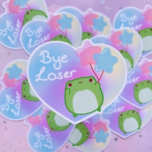 Frosch Sticker Kawaii Froggy Heart Balloon Vinyl Meme Stickers Kleine Geschenke Glitter Stickers pastel aesthetic girly fairy