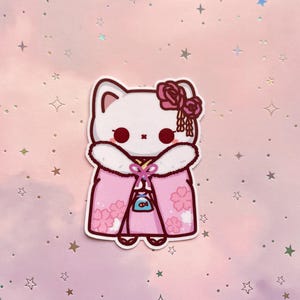 Kawaii Kimono Katzen Sticker Japanese Katzensticker Aufkleber mit Katzenmotiv Japanese Vinyl Sakura Stickers