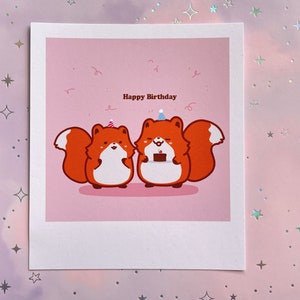 Carte d'anniversaire renard Impression artistique Format Polaroid Carte d'anniversaire renard Félicitations Fluffy Kawaii Art Petits cadeaux