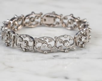 Pulsera Belle Epoue estilo Art Nouveau antiguo, pulsera de eslabones calados Art Deco de la década de 1890, pulsera de tenis floral de estilo vintage, pulsera de boda.