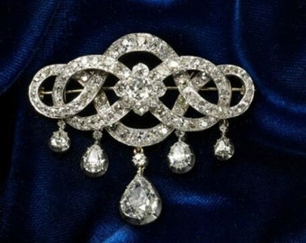 Pear With Round Cut CZ Stone Brooch, 925 Silver Brooch For Women, Vintage Style Teardrop Brooch, Antique Art Deco Brooch, Anniversary Gift
