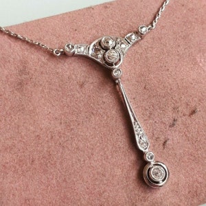 Unique Art Deco Pendant With Chain, Round Moissanite Diamond Vintage Inspire Necklace, 925 Silver Antique Necklace, Wedding Gift Necklace