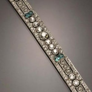 1930&#39;s Retro Style Tennis Bracelet For Women, Emerald & Round CZ Stone Antique Art Deco Bracelet, 925 Silver Edwardian Engagement Bracelet