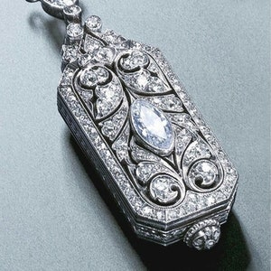 Circa 1910&#39;s Art Deco Pendant, Marquise Cut CZ Stone Pendant, Vintage Openable Locket Pendant, Antique Drop Pendant, Edwardian Pendant