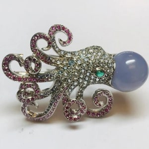 Multi Color Stein Octopus Brosche, Meerestierbrosche, 925er Silber Pave Set Octopus Brosche, Wassertier Inspire Brosche, Party Wear Brosche