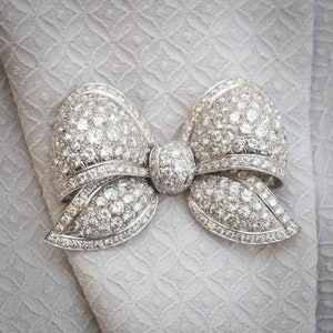 BOW Motif CZ Stone Brooch For Women's, Pave Set Round Cut CZ Stone Brooch, Party Wear Brooch, Christmas Gift, Antique Handmade Brooch