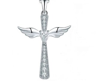 Sterling Silver Cross Necklace Angel 