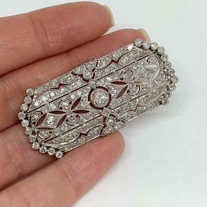 Antique Round Moissanite Diamond Brooch, Vintage Art Deco Brooch, 925 Silver Edwardian Brooch, Wedding Anniversary Gift, Mother&#39;s Day Gift