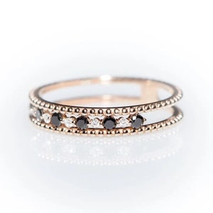 Black & White Round Moissanite Diamond Band, Unique Milgrain Set Band, Designer Wedding Band, Stacking Band Ring, 925 Silver Promise Band