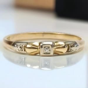 Solitaire Round Moissanite Diamond Wedding Ring, Dainty Two Tone Gold Promise Ring, Engagement Proposal Ring, Daily Wear Ring, Gift For Her