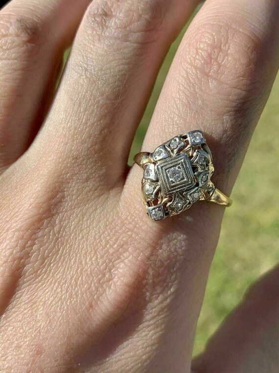 Vintage Retro Ring, Round Cut Moissanite Diamond Ring, Edwardian