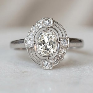 1930's Art Deco Engagement Ring, Bezel Set Old Mine Cut Moissanite Diamond Retro Ring, Mid-Century Ring For Mother, Wedding Anniversary Gift