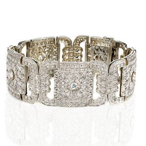 Art Deco Vintage Inspire Tennis Bracelet For Women, Round CZ Stone Filigree Bracelet, Retro Party Wear Bracelet, 925 Silver Wedding Bracelet