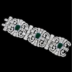 Green Emerald CZ Stone Art Deco Tennis Bracelet For Women, 925 Silver Wide Party Wear Bracelet, Wedding Bridal Bracelet, Engagement Bracelet