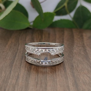 Enhancer Guard Band, 1,15 karat rund moissanit diamantring med öppen gap, vigselring för kvinnor, matchande förlovningsring, jacket band-ring