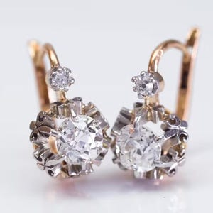 Vinatge Style Two Stone Dangle Earring, Old Mine Cut & Round Moissanite Diamond Lever Back Earring, Edwardian Wedding Earring, Gift For Her