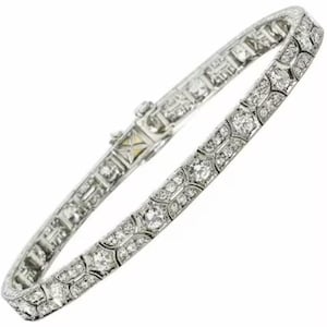 925 Silver Vintage Inspire Tennis Bracelet, Round CZ Stone Engagement Bracelet, Milgrain Set Art Deco Women&#39;s Bracelet, Anniversary Gift