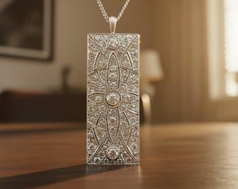 Art Deco Victorian 10K Gold Pendant, Vintage Style Round Moissanite Diamond Wedding Pendant, Antique Openwork Filigree Pendant, Gift For Her