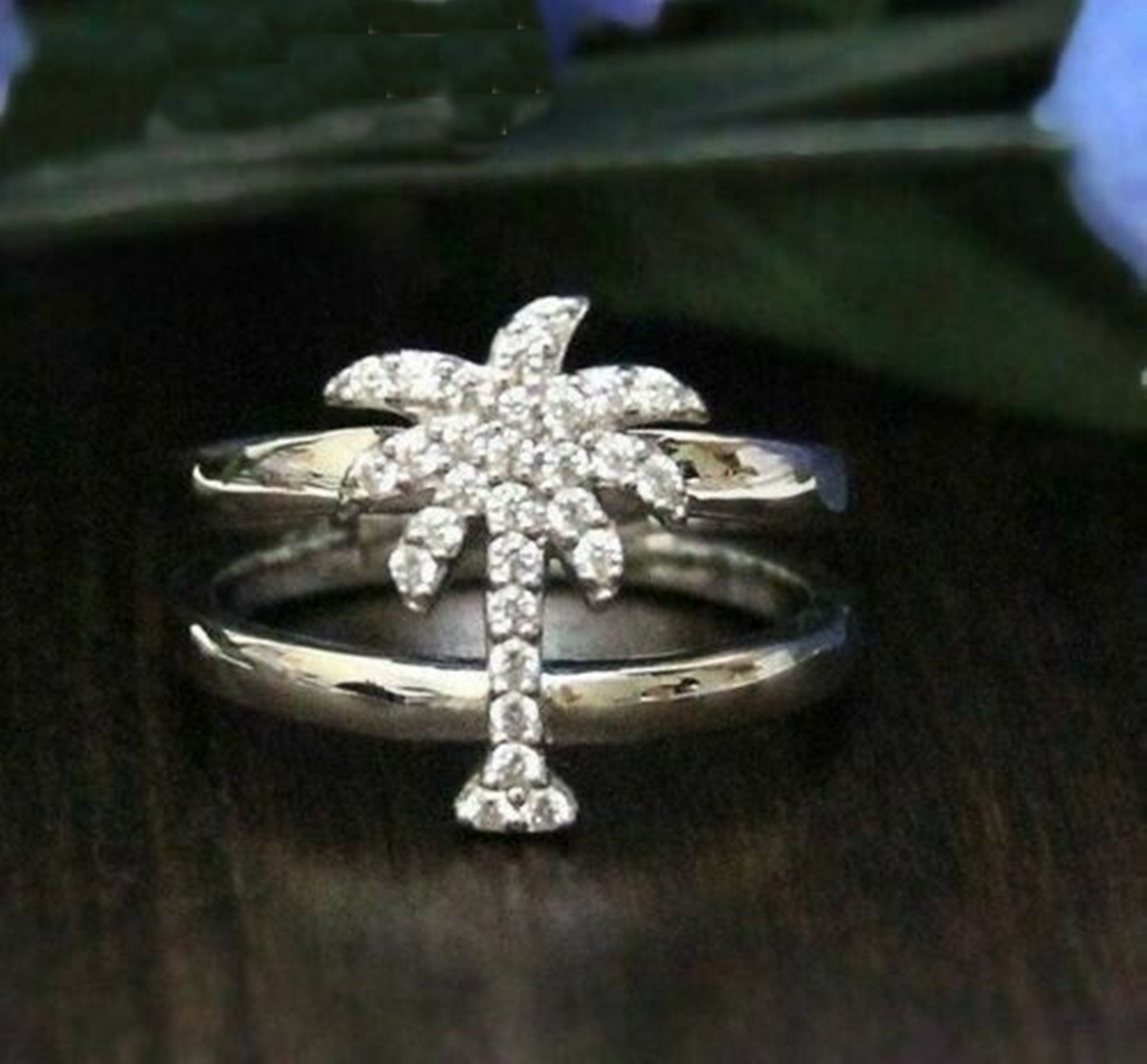 Palm Tree Ring Nature Inspire Ring Round Cut CZ Diamond & Etsy
