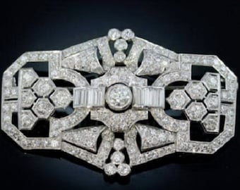 Zirka 1930 Art Deco Diamant Brosche, CZ-Stein Brosche im Baguette- und Rundschliff, Damen-Hochzeitsbrosche im viktorianischen Stil