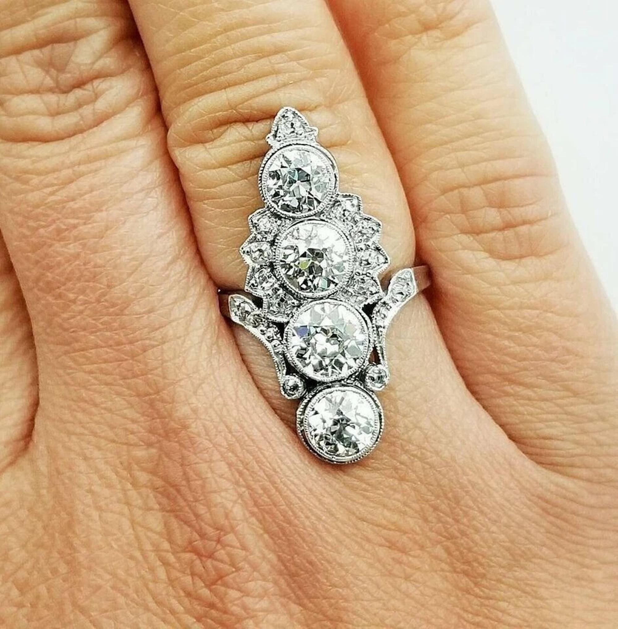 Victorian Lozenge Dinner Ring, Bezel Set Old European Cut Moissanite ...