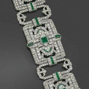 Green Emerald CZ Stone Edwardian Tennis Bracelet, Art Deco Vintage Style Women&#39;s Bracelet, 925 Silver Gemstone Bracelet, Wedding Bracelet