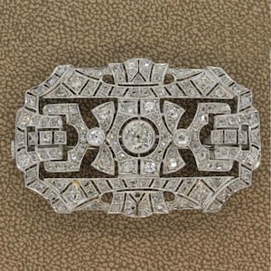Old European Cut CZ Stone Edwardian Brooch, Art Deco Victorian Women&#39;s Brooch, Filigree Vintage Inspire Brooch, 925 Silver Estate Brooch