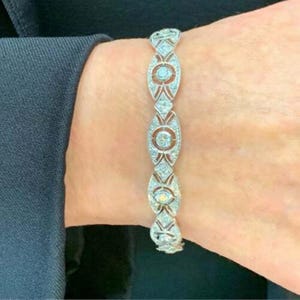 Round CZ Stone Wedding Bracelet, Unique Vintage Style Bracelet, Art Deco Openwork Bracelet, Women&#39;s Engagement Bracelet, Party Wear Bracelet