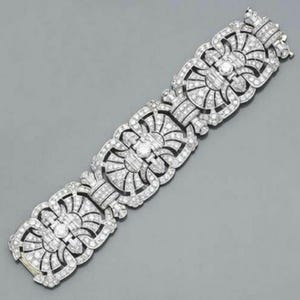 1935&#39;s Art Deco Party Wear Bracelet, Filigree Tennis Bracelet For Women, 925 Silver Vintage Style Wide Bracelet, Multi Cut CZ Stone Bracelet