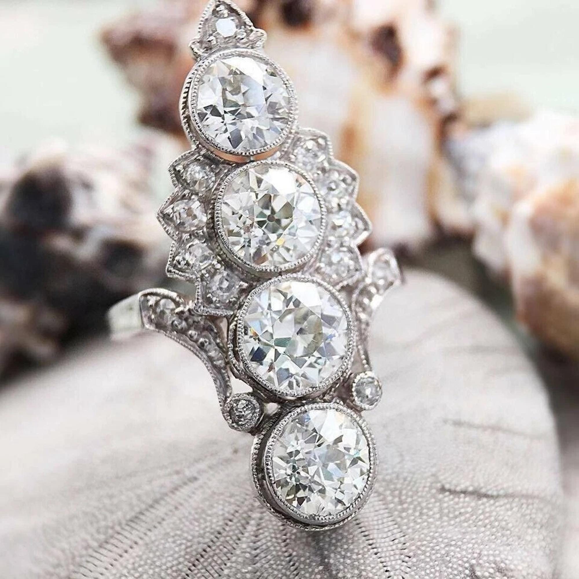Victorian Lozenge Dinner Ring, Bezel Set Old European Cut Moissanite ...
