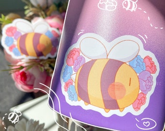 Autocollant d’abeille pivoine | Autocollant d’abeille Kawaii | Papeterie mignonne