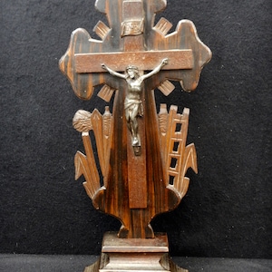 Napoleon III Crucifix - Carved Real Wood In Coromandel Style - Instruments of The Passion - 14.25 Inch Alter Crucifix - RC119