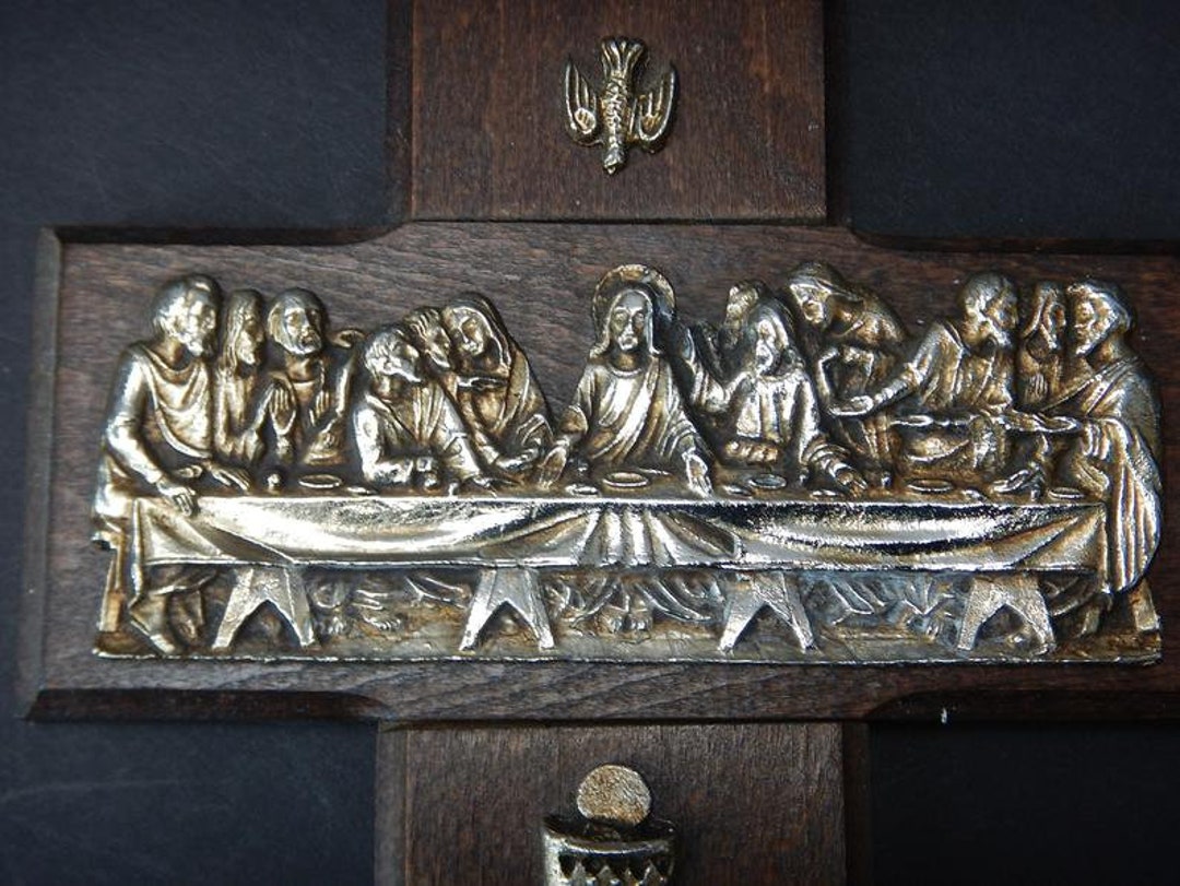The Last Supper - Silver Relief Metal Plaque on a Wooden Cross - 4.5 ...
