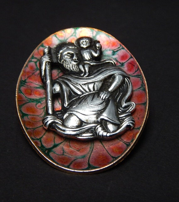 RARE Oval Brooch - St. Christopher with staff car… - image 1