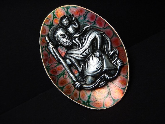 RARE Oval Brooch - St. Christopher with staff car… - image 2